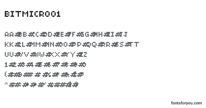 Czcionka Bitmicro01 – alfabet, cyfry, specjalne znaki