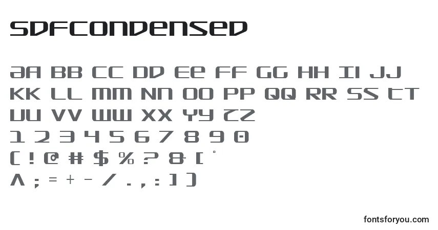 Czcionka SdfCondensed – alfabet, cyfry, specjalne znaki