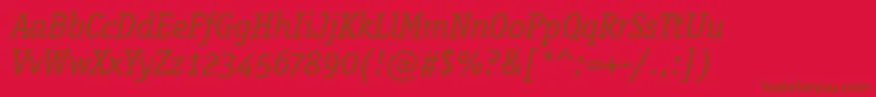 Fonte OfficinaSerifOsItcTtBookit – fontes marrons em um fundo vermelho