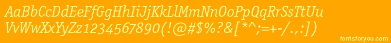 OfficinaSerifOsItcTtBookit-Schriftart – Gelbe Schriften auf orangefarbenem Hintergrund