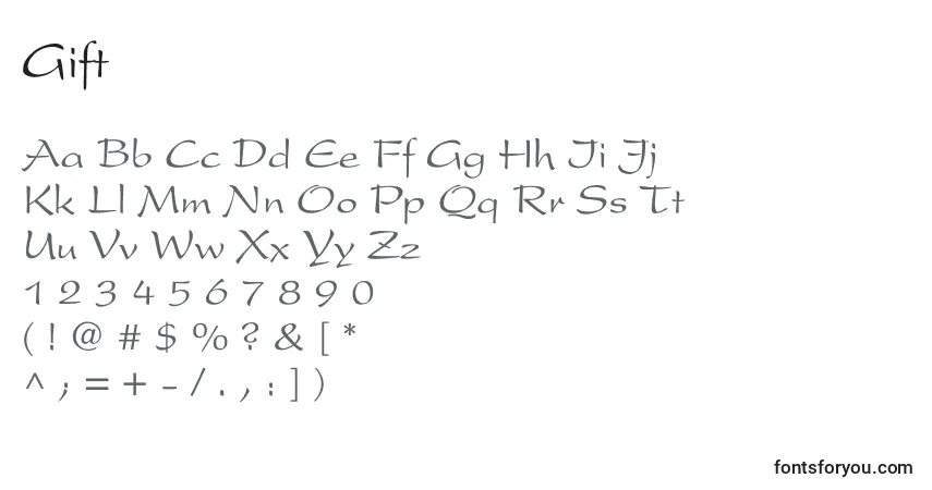 Czcionka Gift – alfabet, cyfry, specjalne znaki