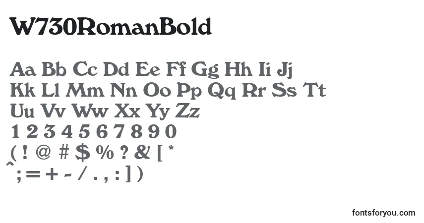 A fonte W730RomanBold – alfabeto, números, caracteres especiais