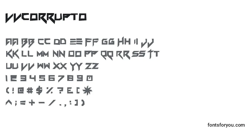 Schriftart Vvcorrupto – Alphabet, Zahlen, spezielle Symbole