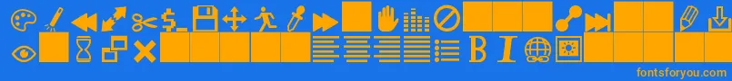 フォントHeydingsControls – オレンジ色の文字が青い背景にあります。