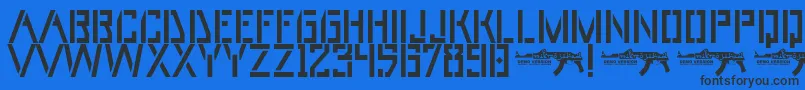 UmarStencils-Schriftart – Schwarze Schriften auf blauem Hintergrund