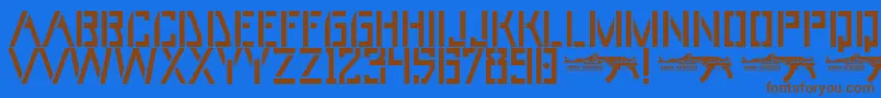 UmarStencils-Schriftart – Braune Schriften auf blauem Hintergrund