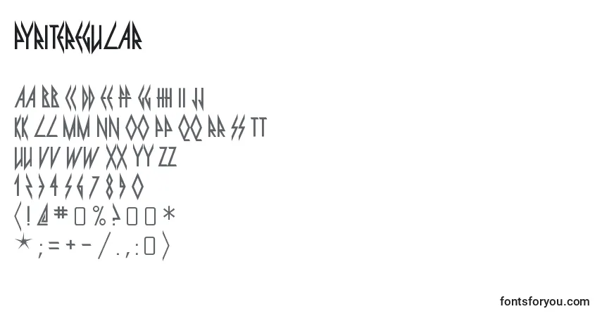 Czcionka PyriteRegular – alfabet, cyfry, specjalne znaki
