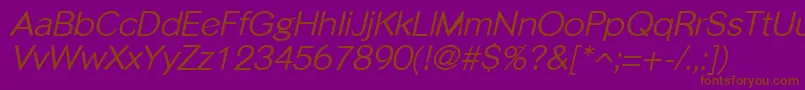 PhinsterItalic-Schriftart – Braune Schriften auf violettem Hintergrund