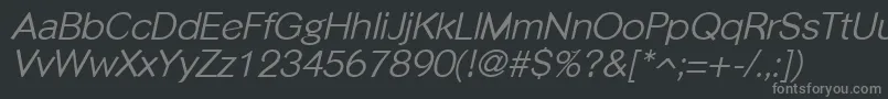PhinsterItalic-fontti – harmaat kirjasimet mustalla taustalla