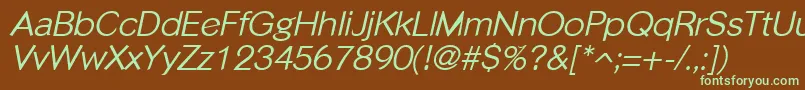 PhinsterItalic-fontti – vihreät fontit ruskealla taustalla