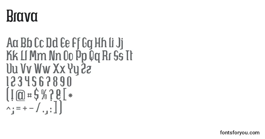 Czcionka Brava (24980) – alfabet, cyfry, specjalne znaki