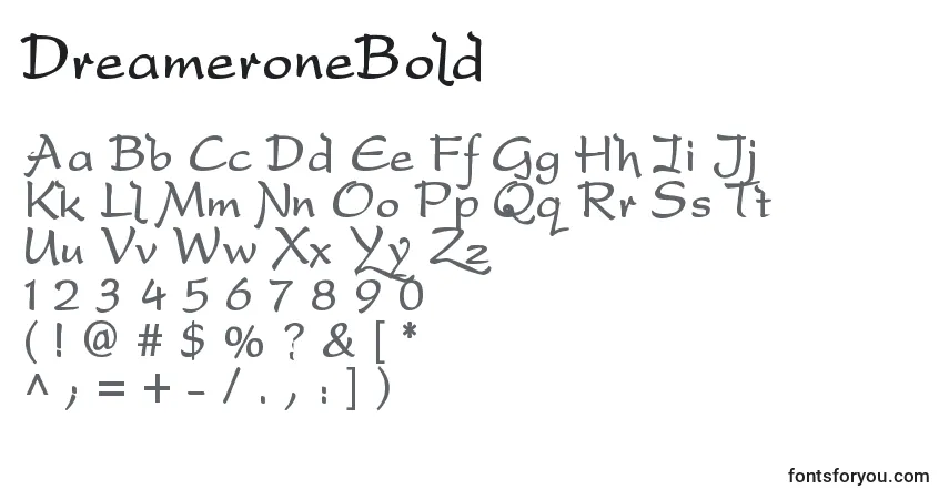 Czcionka DreameroneBold – alfabet, cyfry, specjalne znaki