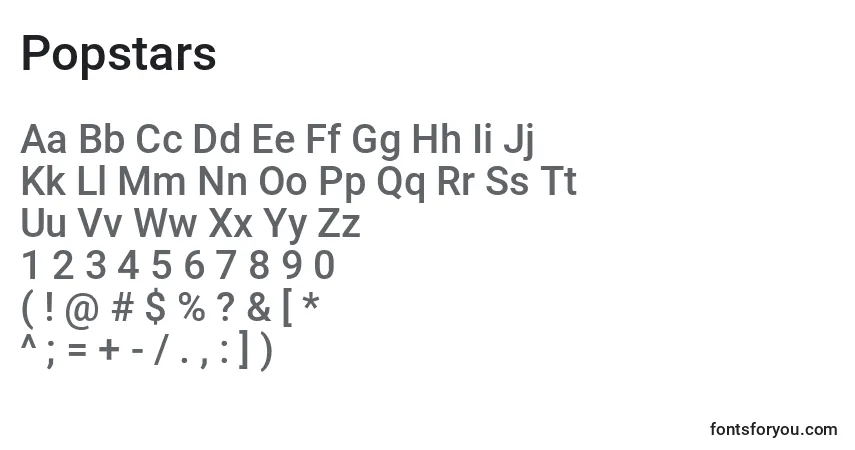Czcionka Popstars – alfabet, cyfry, specjalne znaki