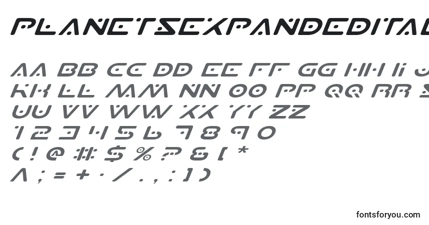PlanetSExpandedItalic font – alphabet, numbers, special characters