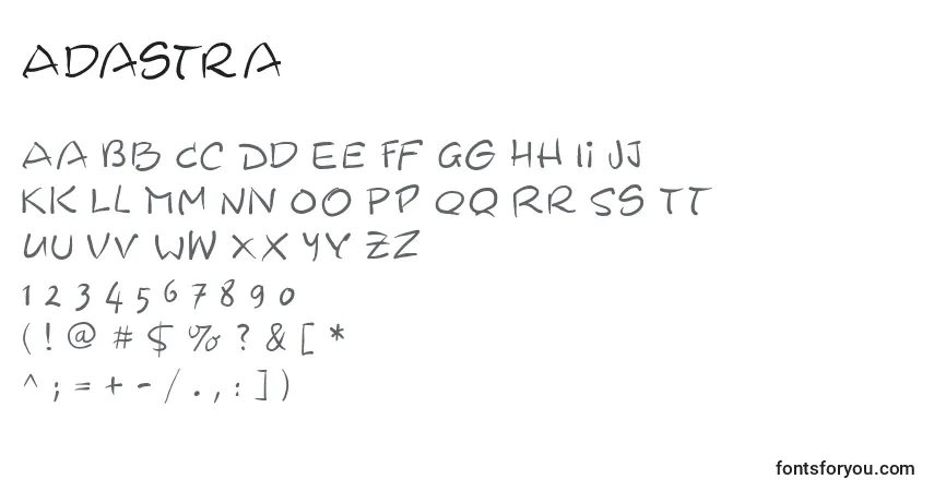 Czcionka Adastra – alfabet, cyfry, specjalne znaki