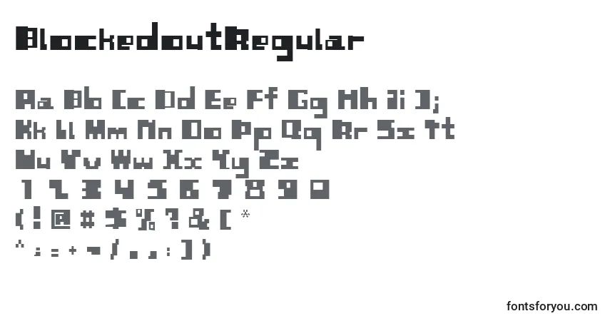 Шрифт BlockedoutRegular – алфавит, цифры, специальные символы