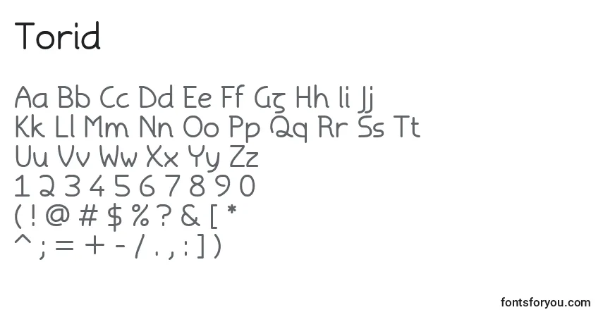 Шрифт Torid – алфавит, цифры, специальные символы