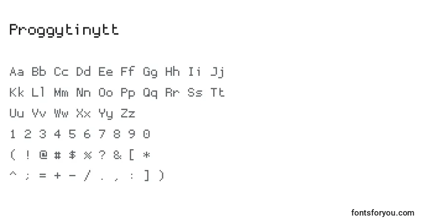 A fonte Proggytinytt – alfabeto, números, caracteres especiais