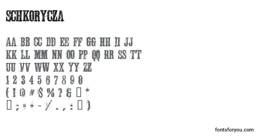 A fonte Schkorycza – alfabeto, números, caracteres especiais