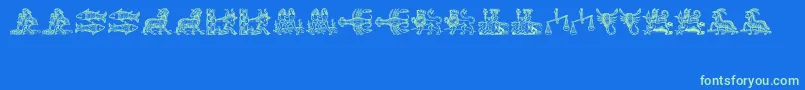 Tierkreis3-Schriftart – Grüne Schriften auf blauem Hintergrund