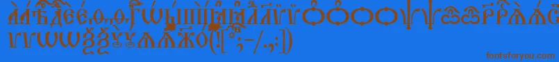 フォントTriodionCapsIeucs – 茶色の文字が青い背景にあります。