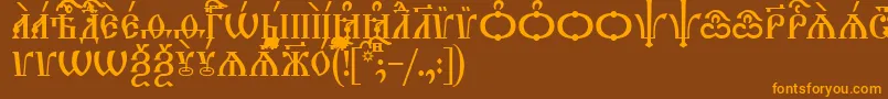 Weitere Informationen zur TriodionCapsIeucs-Schriftart TriodionCapsIeucs-Schriftart – Orangefarbene Schriften auf braunem Hintergrund