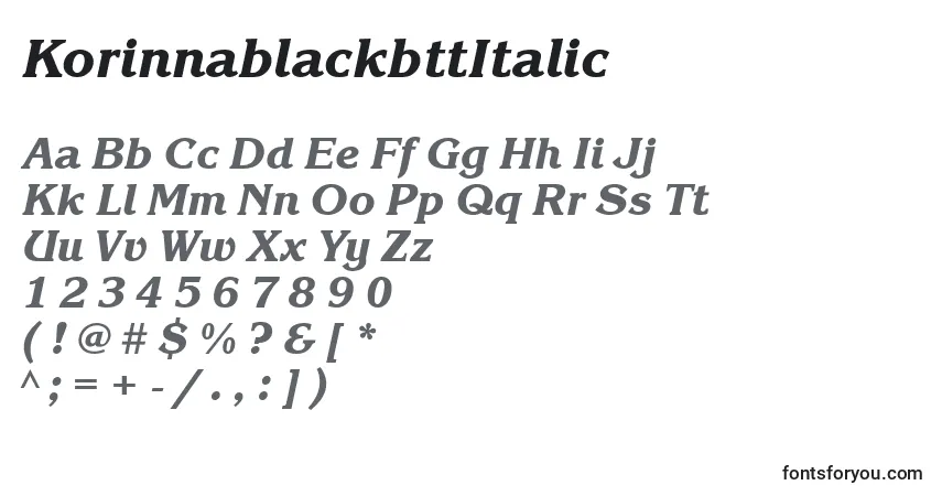 Шрифт KorinnablackbttItalic – алфавит, цифры, специальные символы