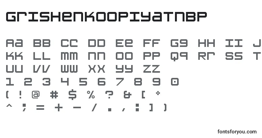Fuente GrishenkoOpiyatNbp - alfabeto, números, caracteres especiales