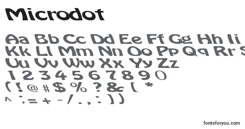 Czcionka Microdot – alfabet, cyfry, specjalne znaki