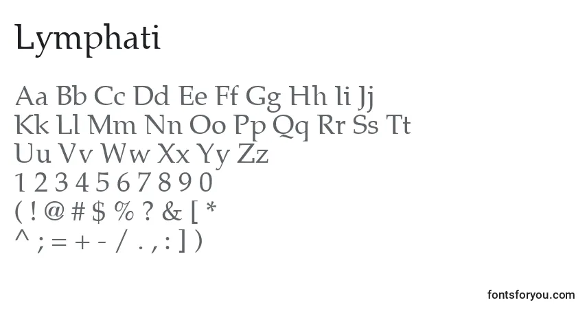 Czcionka Lymphati – alfabet, cyfry, specjalne znaki