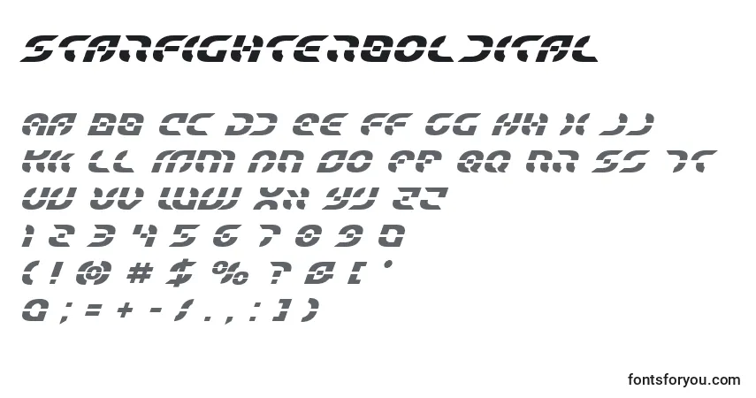 Schriftart Starfighterboldital – Alphabet, Zahlen, spezielle Symbole