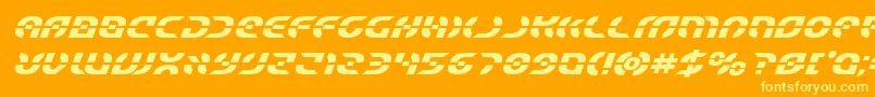 Starfighterboldital-Schriftart – Gelbe Schriften auf orangefarbenem Hintergrund