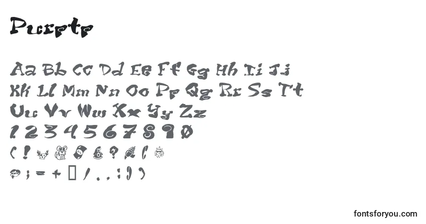 Schriftart Purptp – Alphabet, Zahlen, spezielle Symbole