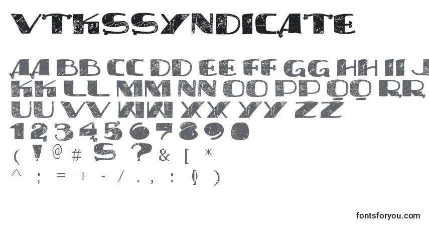 Vtkssyndicate-fontti – aakkoset, numerot, erikoismerkit