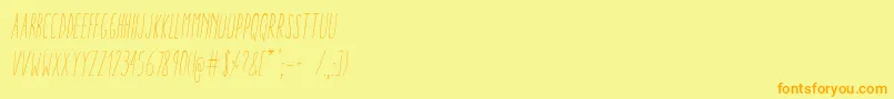 AracneUltraCondensedLightItalic-Schriftart – Orangefarbene Schriften auf gelbem Hintergrund