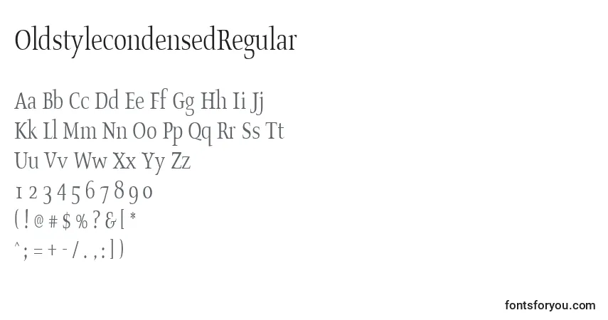 Czcionka OldstylecondensedRegular – alfabet, cyfry, specjalne znaki
