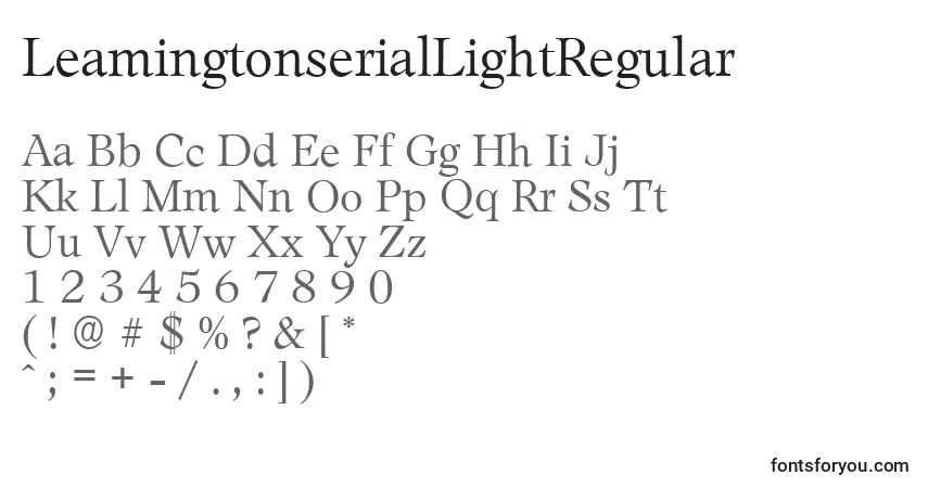 Czcionka LeamingtonserialLightRegular – alfabet, cyfry, specjalne znaki
