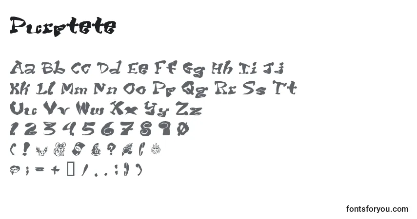 Шрифт Purptete – алфавит, цифры, специальные символы