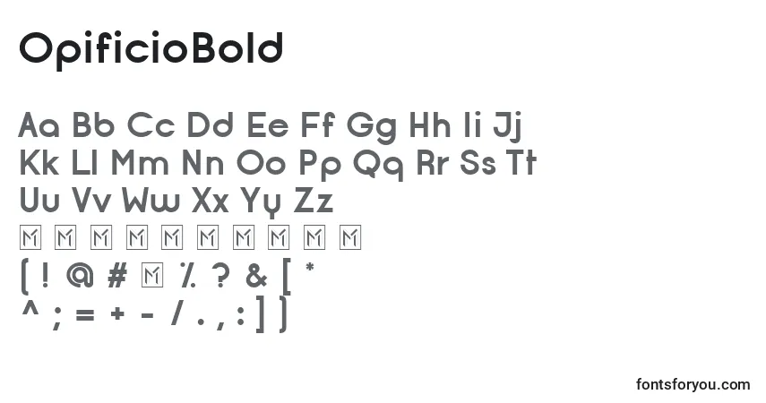 A fonte OpificioBold – alfabeto, números, caracteres especiais