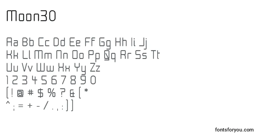 Czcionka Moon30 – alfabet, cyfry, specjalne znaki