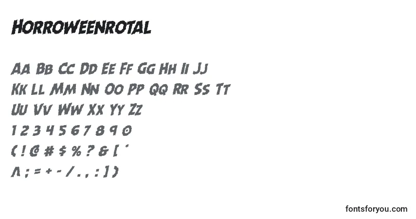 Czcionka Horroweenrotal – alfabet, cyfry, specjalne znaki