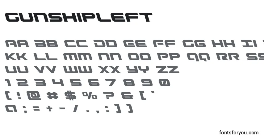 Schriftart Gunshipleft – Alphabet, Zahlen, spezielle Symbole