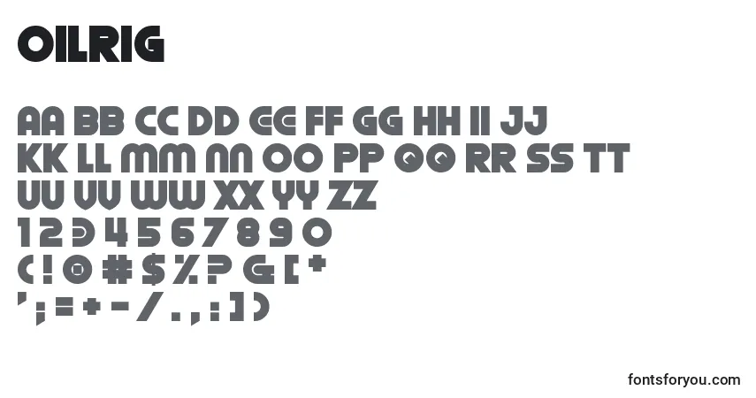Czcionka Oilrig – alfabet, cyfry, specjalne znaki