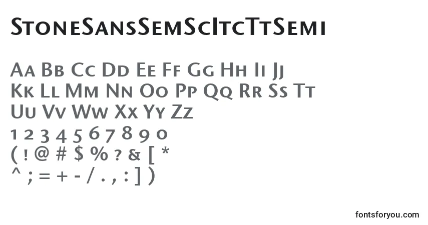 Czcionka StoneSansSemScItcTtSemi – alfabet, cyfry, specjalne znaki