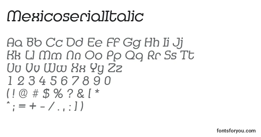 A fonte MexicoserialItalic – alfabeto, números, caracteres especiais