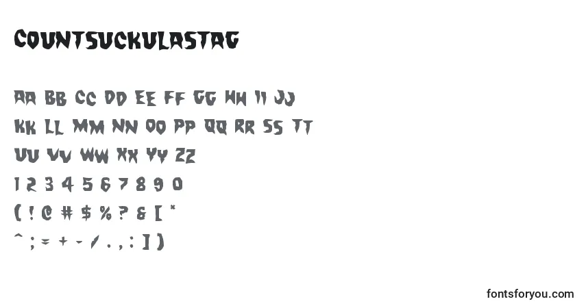 Czcionka Countsuckulastag – alfabet, cyfry, specjalne znaki