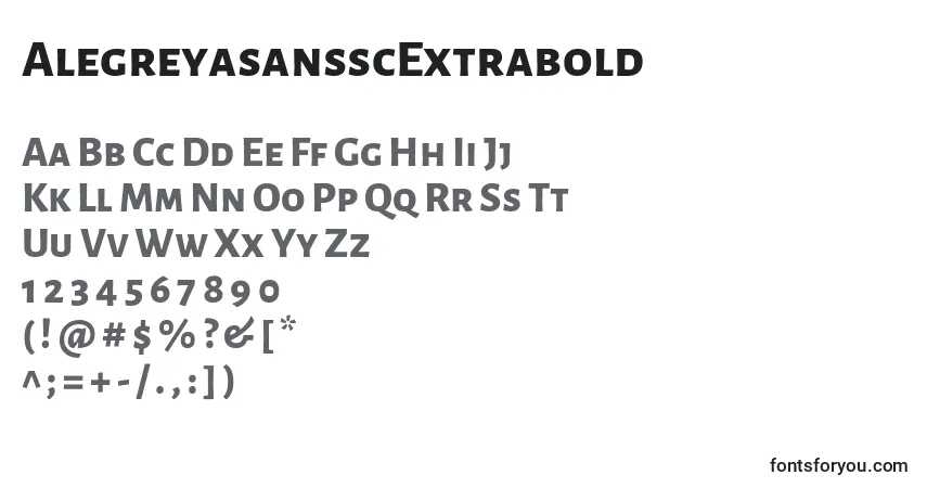 A fonte AlegreyasansscExtrabold – alfabeto, números, caracteres especiais
