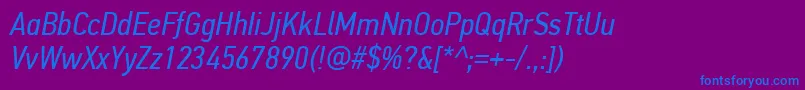 Fonte PfdintextcondproItalic – fontes azuis em um fundo violeta