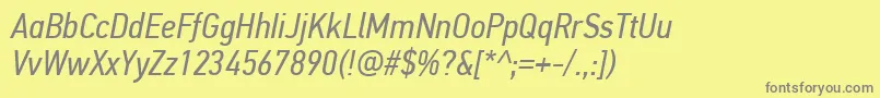 Fonte PfdintextcondproItalic – fontes cinzas em um fundo amarelo