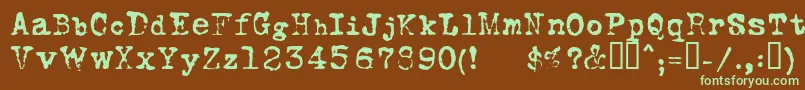 フォントFoxsn – 緑色の文字が茶色の背景にあります。